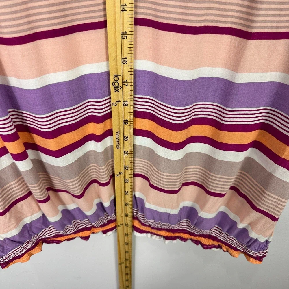 a.n.a Striped Blouse 1X  Boho V Neck 3/4 Sleeve Smocked Hem Retro Artsy Festival